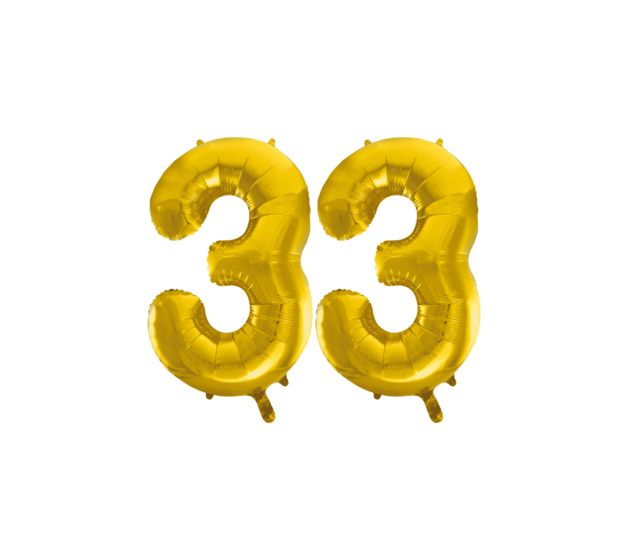 Folieballon 33 jaar Goud 41cm