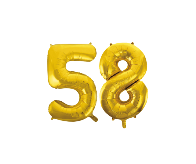 Folieballon 58 jaar Goud 41cm Folieballon 58 jaar Goud 41cm