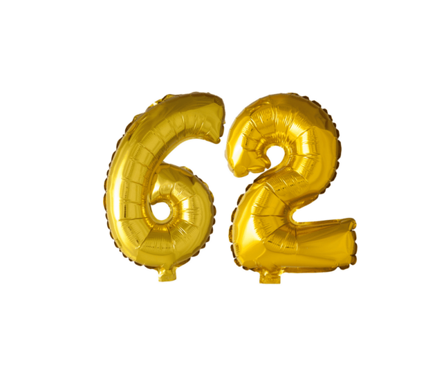 Folieballon 62 jaar Goud 41cm
