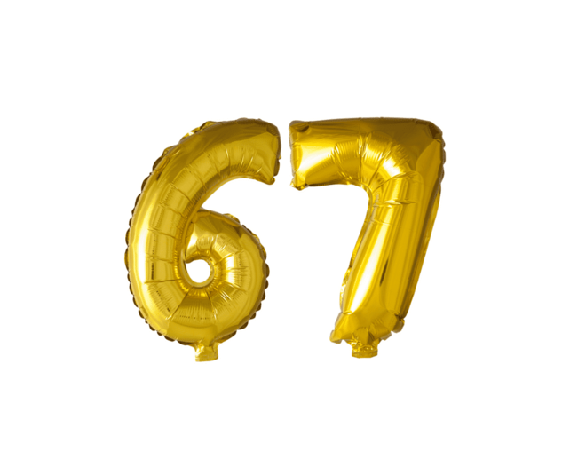 Folieballon 67 jaar Goud 41cm