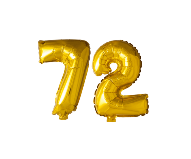 Folieballon 72 jaar Goud 41cm