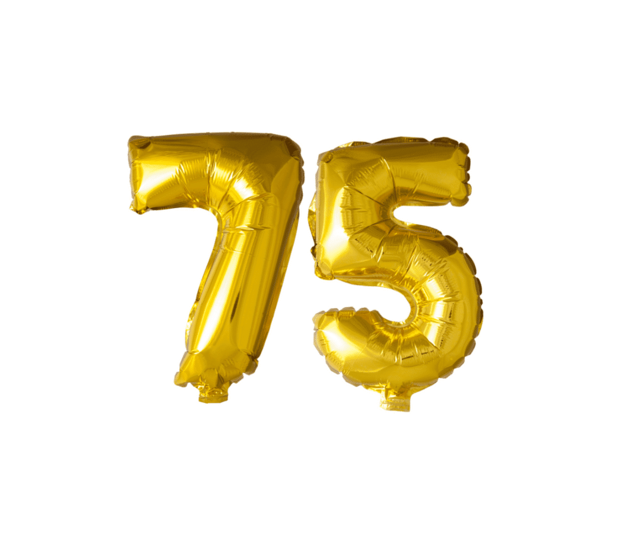 Folieballon 75 jaar Goud 41cm Folieballon 75 jaar Goud 41cm