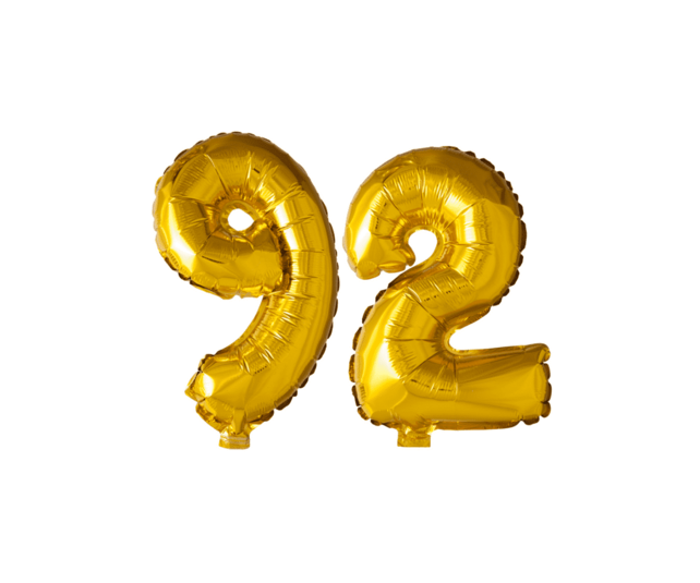Folieballon 92 jaar Goud 41cm