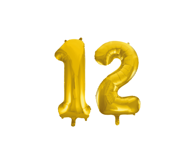 Folieballon 12 jaar Goud 41cm