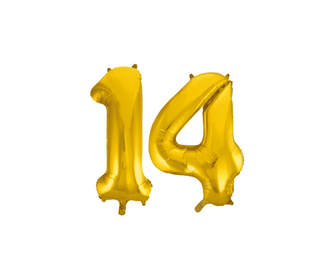 Folieballon 14 jaar Goud 41cm Folieballon 14 jaar Goud 41cm