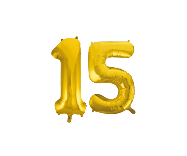 Folieballon 15 jaar Goud 41cm