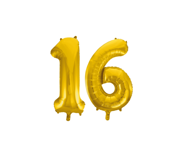 Folieballon 16 jaar Goud 41cm