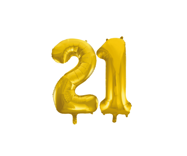Folieballon 21 jaar Goud 41cm