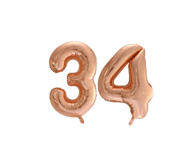 Folieballon 34 jaar Rosé Goud 86cm