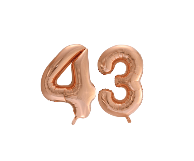 Folieballon 43 jaar Rosé Goud 86cm Folieballon 43 jaar Rosé Goud 86cm