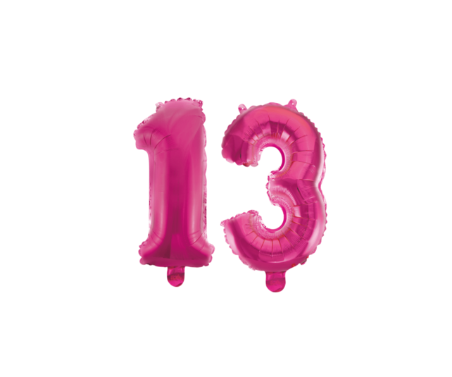 Folieballon 13 jaar roze 86cm