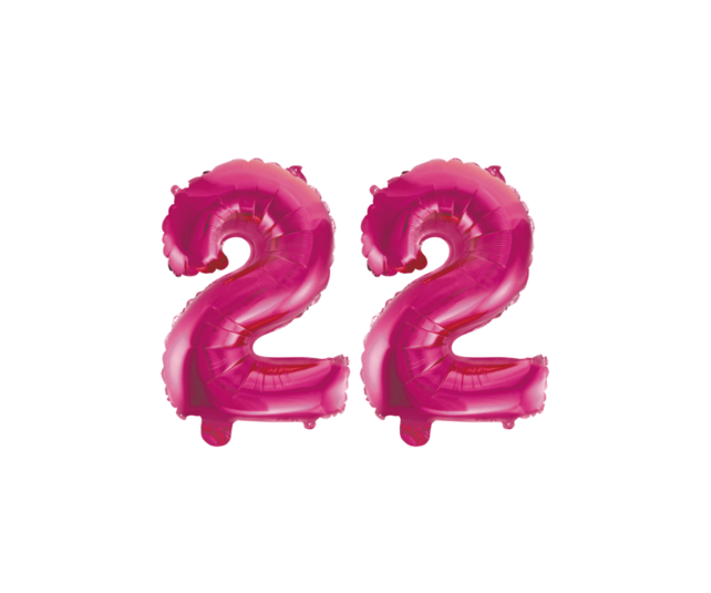 Folieballon 22 jaar roze 86cm