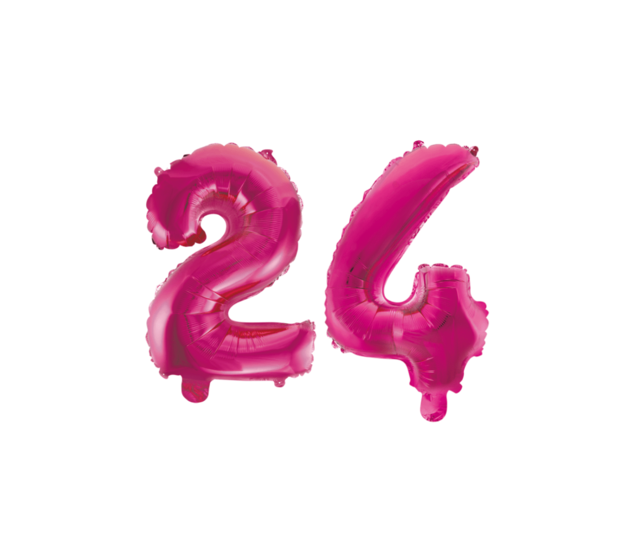 Folieballon 24 jaar roze 86cm