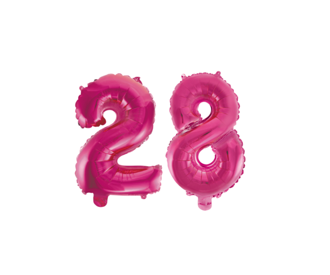 Folieballon 28 jaar roze 86cm