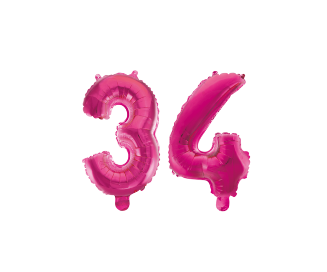 Folieballon 34 jaar roze 86cm