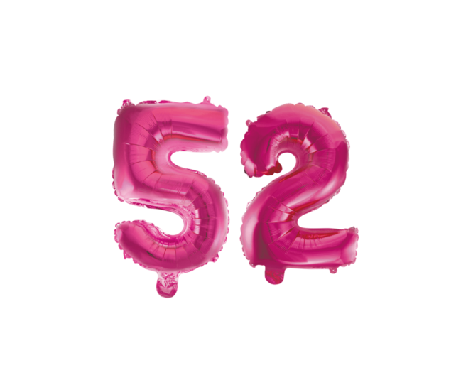 Folieballon 52 jaar roze 86cm