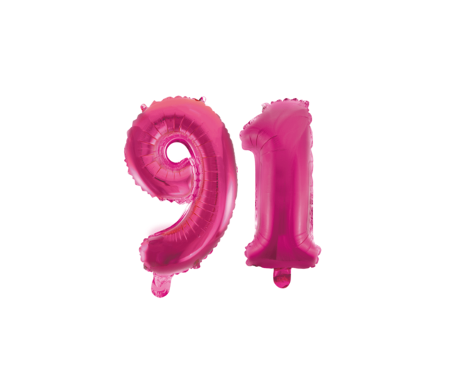 Folieballon 91 jaar roze 86cm