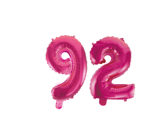 Folieballon 92 jaar roze 86cm