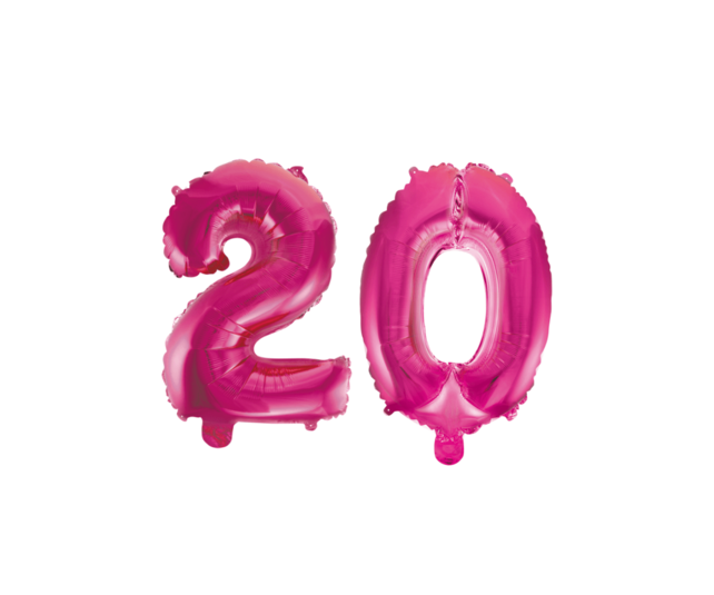 Folieballon 20 jaar roze 41cm