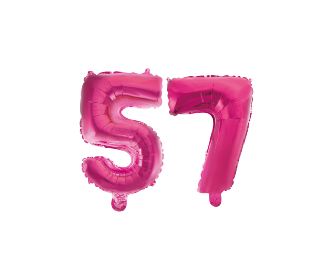 Folieballon 57 jaar roze 41cm