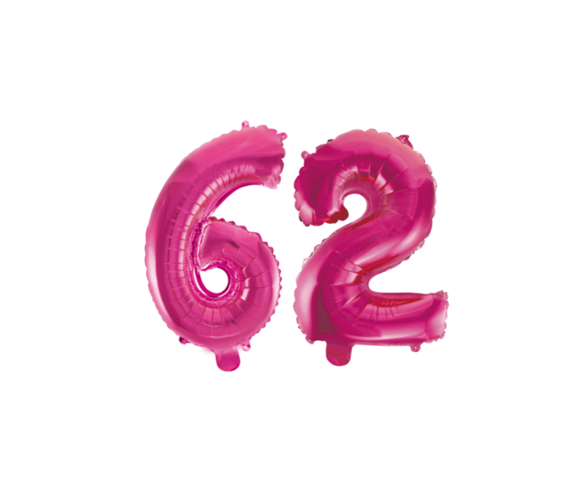 Folieballon 62 jaar roze 41cm