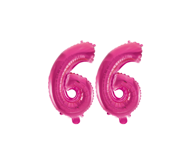 Folieballon 66 jaar roze 41cm