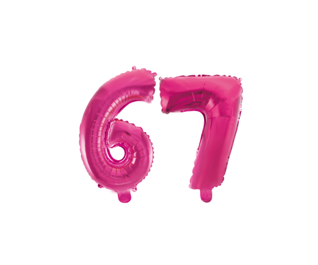 Folieballon 67 jaar roze 41cm