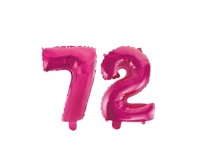 Folieballon 72 jaar roze 41cm