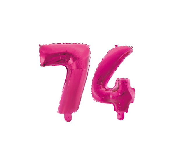 Folieballon 74 jaar roze 41cm