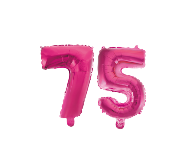 Folieballon 75 jaar roze 41cm