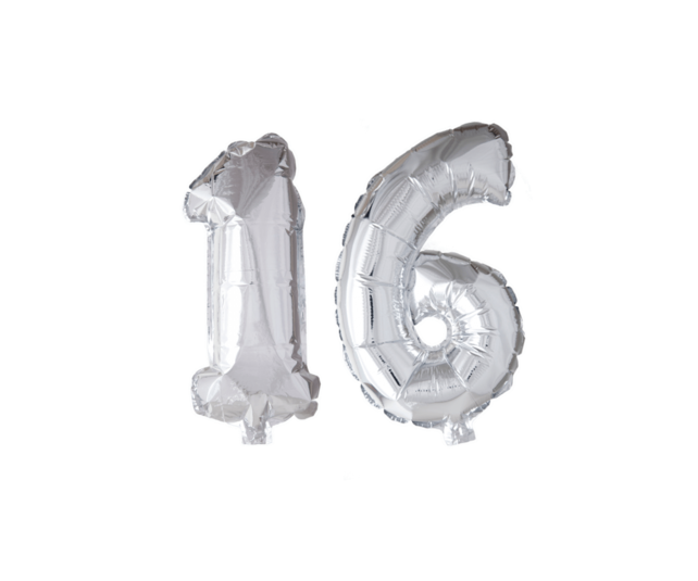 Folieballon 16 jaar zilver 86cm
