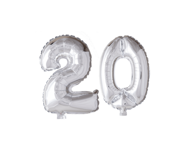 Folieballon 20 jaar zilver 86cm