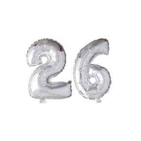 Folieballon 26 jaar zilver 86cm