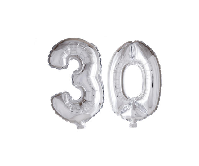 Folieballon 30 jaar zilver 86cm
