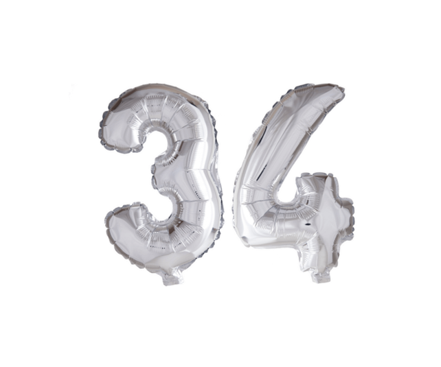 Folieballon 34 jaar zilver 86cm