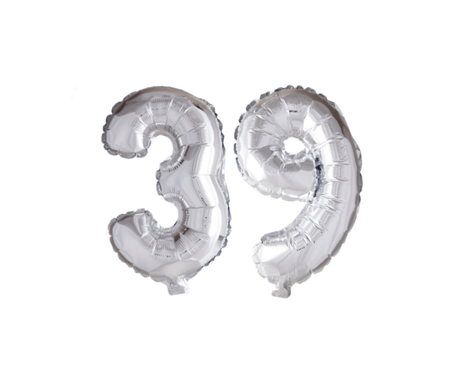 Folieballon 39 jaar zilver 86cm Folieballon 39 jaar zilver 86cm