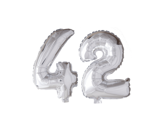 Folieballon 42 jaar zilver 86cm