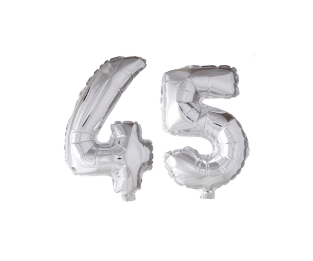 Folieballon 45 jaar zilver 86cm