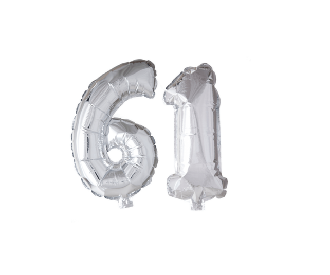 Folieballon 61 jaar zilver 86cm
