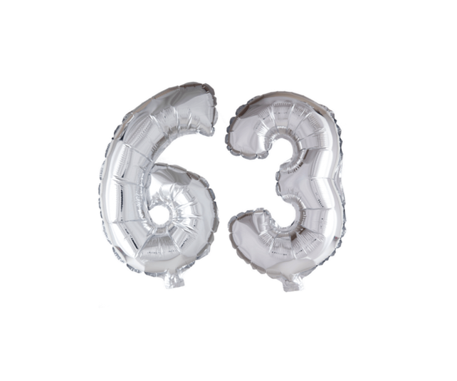 Folieballon 63 jaar zilver 86cm