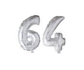 Folieballon 64 jaar zilver 86cm