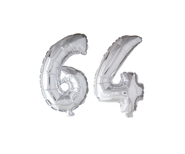 Folieballon 64 jaar zilver 86cm