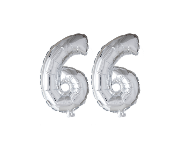 Folieballon 66 jaar zilver 86cm