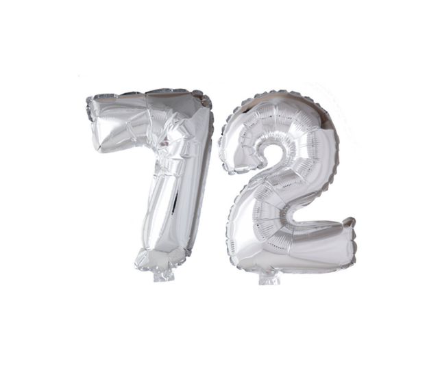 Folieballon 72 jaar zilver 86cm