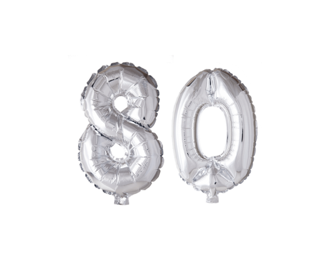 Folieballon 80 jaar zilver 86cm