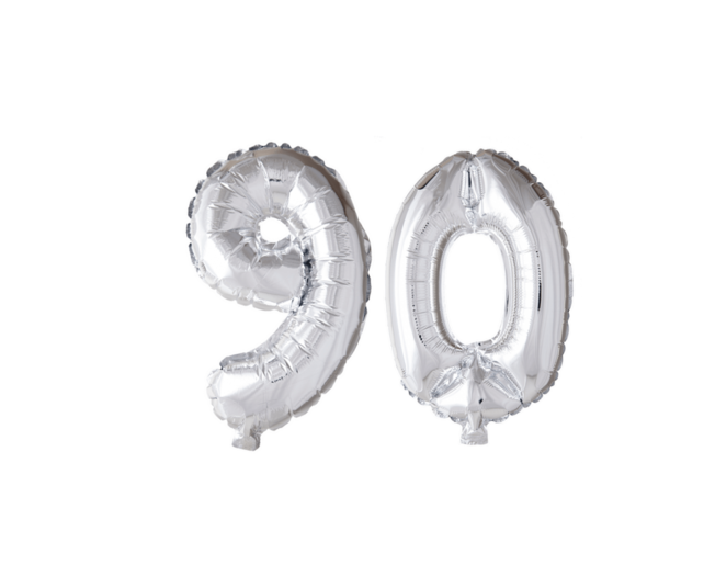 Folieballon 90 jaar zilver 86cm