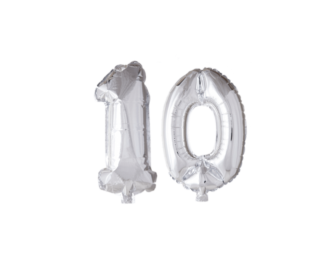 Folieballon 10 jaar zilver 41cm