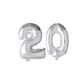 Folieballon 20 jaar zilver 41cm