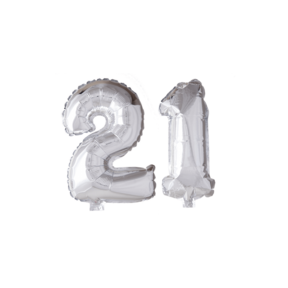 Folieballon 21 jaar zilver 41cm