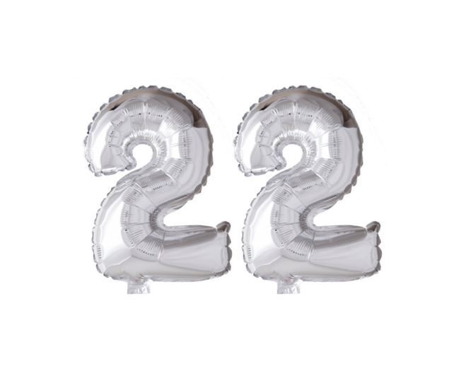 Folieballon 22 jaar zilver 41cm